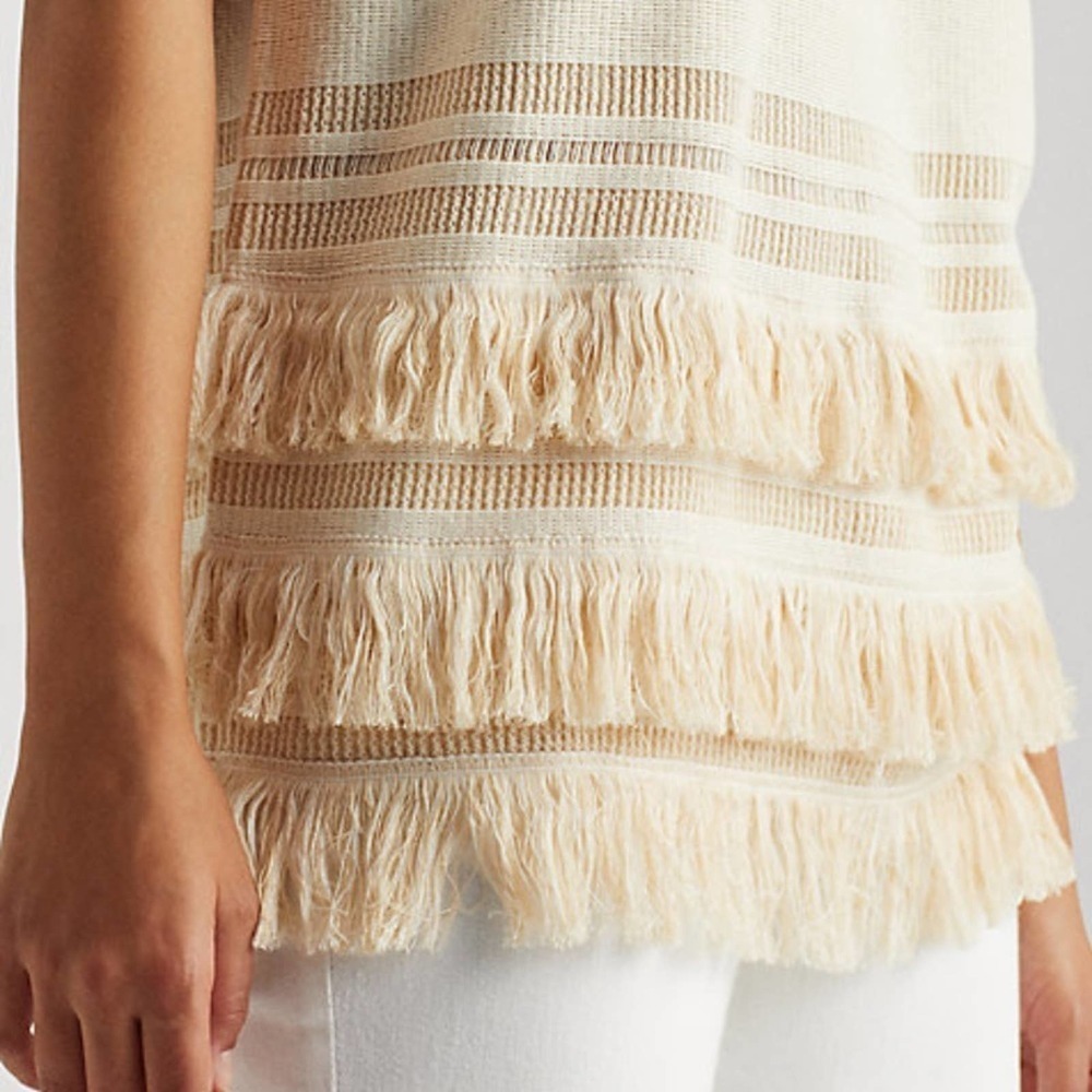 NWT Ralph Lauren Fringe trim Linen Blend boho top - Picture 2 of 11